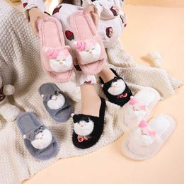 HBP Non-Brand HBP Non-Brand New home cartoon open-toe fashion non-slip fuzzy slippers soft sole winter comfortable warm cute indoor cat shoes