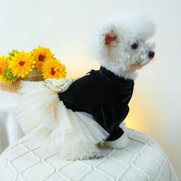 Dog Apparel Three-dimensional Flower Pet Dress Elegant 3d Bow Decoration Wedding Stylish Mesh Splicing Princess For