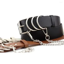 Belts PU Leather Women Waist Hollow Buckle Y2K Style Korean Waistbands Chain Wide Side Metal Jeans