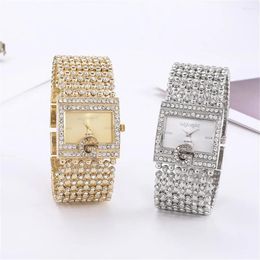 Relógios de pulso simples quadrado ouro senhoras relógio moda clássico liga diamante pulseira prata escala dial quartzo reloje