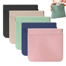 Cosmetic Bags 5pcs Multifunctional Solid PU Leather Earphone Jewelry Automatic Closing Waterproof Squeeze Top Pocket Bag Portable