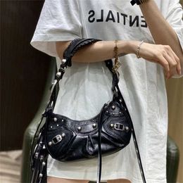 Crescent B Family Rivet Spicy Girl Motorcycle Underarm Genuine Leather Womens Handbag sale 60% Off Store Online