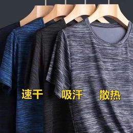 Ice Silk Short Sleeve T-shirt Mens Summer Thin Style Loose Large Round Neck Quick Drying Sports Leisure Half Upper Clothes