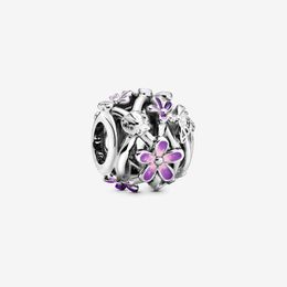 Openwork Purple Daisy Charm Pandoras 925 Sterling Silver Luxury Charms Set Bracelet Making charms Beaded Designer Necklace Pendant Original Box TOP quality