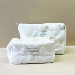 Cosmetic Bags White Color Cute Makeup Bag Set Zipper Large Soft Embroidery Female Travel Make Up Beauty Case