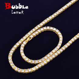 Bubble Letter 1 Row 5mm Tennis Necklace Bracelet Set Gold Color Rhinestone Chain Choker Mens Hip Hop Street Rock Jewelry 240313