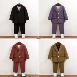 Little Boys Pography Suit Baby Boys Jacket Pants 2PCS Dress Children Formal Wedding Ceremony Costume Kids Performance Blazer 240328