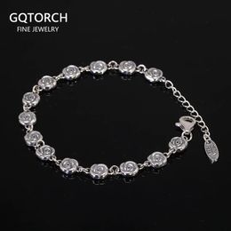 Genuine 925 Sterling Silver Double Sides Rose Flower Necklace Bracelet for Women Antique Jewelry Set Collar Chain 240305