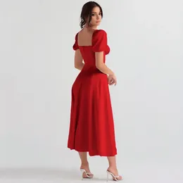 Casual Dresses A-line Dress Party Vacation Elegant Square Neck Midi With Tiered Ruffles Lace-up Strap Detail Women's Pleated