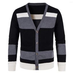 Men's Sweaters High Quality Mens Striped Casual Sweater Men Knitwear Knitshirt Man V-neck Cardigan Patchwork 2024 Spring Autumn