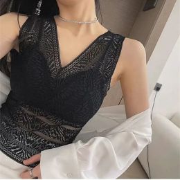 Tops Tank Top With Chest Pad Sexy Lace Elastics Backless Chic Sleeveless Camisole Summer Women's Clothing Offer Free Shipping