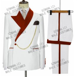 Suits 2022 Latest Coat Pant Designs White Formal Wedding Male Dress Burgundy Lapel Double Breasted Groom Party Suits For Men Best Man