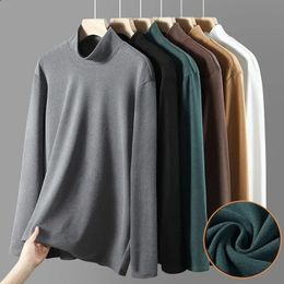 Men Tshirt Long Sleeve 2023 Autumn Winter Keep Warm Tees Solid Colour Bottoming Shirt Half Turtleneck Male Casual Tops Pollovers 240308