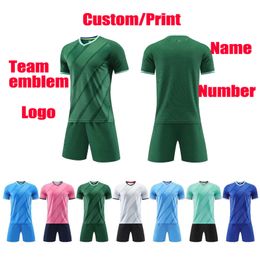 Football uniform customization training jersey Green clothes Adults and Kid Soccer Clothes Sets Short Sleeve 240315