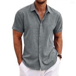 Men's Casual Shirts Comfortable Men Shirt Flax Stylish Lapel Short Sleeve Loose Fit Thin Tops With Solid Color Buttons