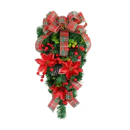 Decorative Flowers Christmas Flower Upside Down Tree 2024 Classic Red And Green Chequered Wreath Door Hanging Shopping Mall El