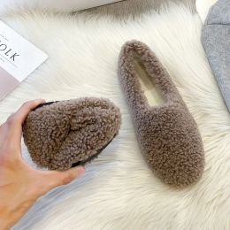 Boots Winter Women Cotton Shoes Luxury Lambwool Moccasins Warm Plush Woman Loafers Curly Sheep Fur Ladies Flats Shoes Large Size 3343