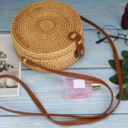 Bag Handwoven Round Rattan With Shoulder Strap Large Capacity Natural Chic Travel Use Messenger For Women