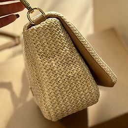 Crochet and Leather Shoulder with Flap Women's Bags Fashion Designer Straw Bags with Summery Allure Detachable Adjustable Shoulder Strap Sizes 20*12CM