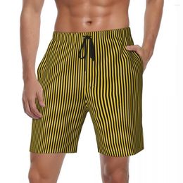 Men's Shorts Swimsuits Vertical Striped Board Summer Yellow And Black Y2K Retro Beach Men Surfing Breathable Trunks
