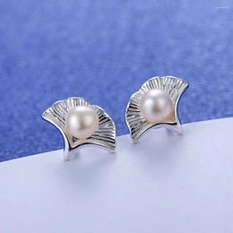 Stud Earrings Fashion Creative Pearl Shell Silver Plated Simple Apricot Leaves Sweet And Exquisite TYB289