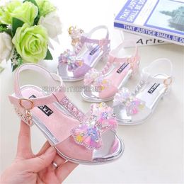 Girls Flat Heel Sandals Kids Girls Spring Summer Little Kids Princess Dress Bow Fashion Teenage Shoes 240407