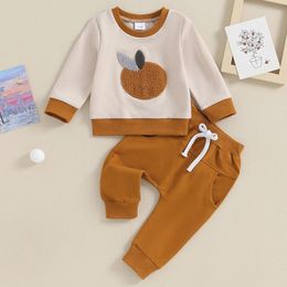 Clothing Sets Baby Pants Set Long Sleeve Crew Neck Orange Sweatshirt With Elastic Waist Sweatpants 2-piece Outfit For Girls Boys