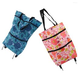 Storage Bags 2pcs Collapsible Trolley Shopping Bag Reusable With Wheels