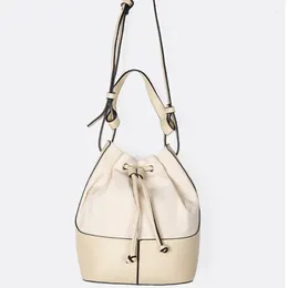 Shoulder Bags Fashion Vintage Drawstring Opening Design Canvas&PU Stitching Color Large Capacity Crossbody Bag Concise Bucket Office Daily