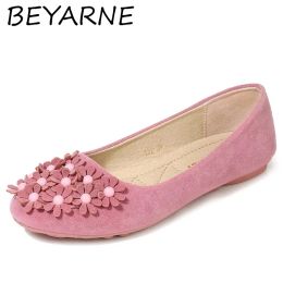 Boots BEYARNE Plus Size pearl flower moccasins femme slip on loafers comfy flock floral pregnant shoes women appliques ballet flats