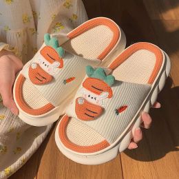 Boots Lovely Carrot Rabbit Linen Slippers Women Couples Non Slip Thick Soled Spring Summer Frog Animal Linen Cool Slides Home Shoes