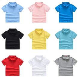 Solid Colour Boys Girls Summer T-shirts Quality Cotton Uniform Polo Kids Tops Tees Fashion Childrens Clothes 240311