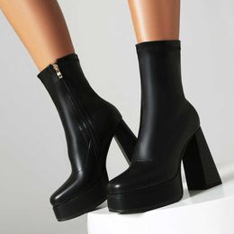 zapatos Botas HBP de Non-Brand Mujer, Новое поступление, непромокаемые черные кожаные кожаные ботинки на платформе, роскошный дизайн для женщин