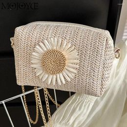 Shoulder Bags Women Fashion Shopping Bag Casual Zipper Straw Messenger Lightweight Breathable Flower Ornament For Travel Vacation Daily