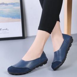 Boots 2020 New Ladies Shoes Woman Split Genuine Leather Woman Flats Slip On Woman's Loafers Female Moccasins Shoes Plus Size 3544