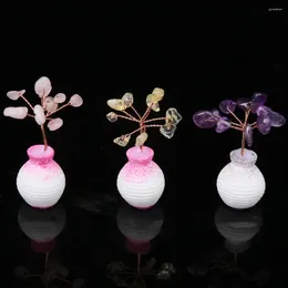 Decorative Figurines Mini Vase Natural Crystal Fortune Tree Copper Wire Fixed Ornament Chinese Feng Shui Gemstone Trees Home Desktop Decor