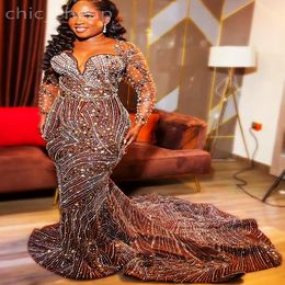 Ebi 2024 Aso Chocolate Mermaid Prom Dress Beaded Crystals Evening Formal Party Second Reception 50th Birthday Engagement Gowns Dresses Robe De Soiree ZJ184 es