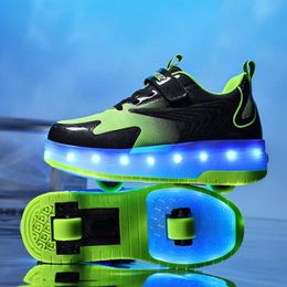 HBP Non-Brand Casual Shoes Usb Charging Boys Girl Automatic Led Lighted Flashing Kids Children Roller Skate Glowing Sneakers With Wheels