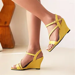 Sandals PXELENA Large Size Sexy Concise Summer Wedge High Heels Ankle Strap Shoes Women Office Lady Dating Daily Patent Leather