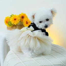 Dog Apparel Clothes Mesh Splicing Dress Elegant 3d Flower Bow Decoration Wedding Stylish For