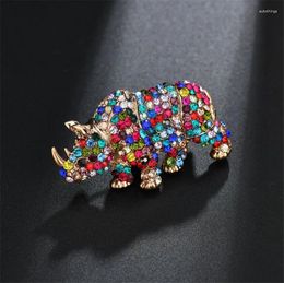 Brooches Fashion Multicolor Rhinestone Animal For Women Vintage Badge On A Backpack Rhinoceros Brooch Pins Jewellery Gifts