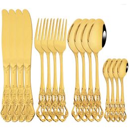 Dinnerware Sets Drmfiy Western 16Pcs Flatware Royal Gold Set Stainless Steel Mirror Knife Tea Spoon Fork Cutlery Home Tableware