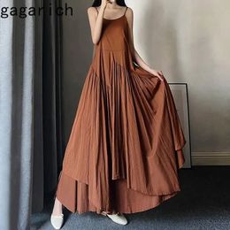 Gagarich Slip Dress Women Summer Korean Fashion Literary Retro Super Long Skirt Ankle Solid Irregular S-line Vestidos Robe 240311