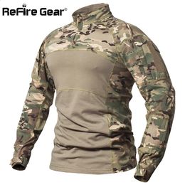 ReFire Gear Tactical Combat Shirt Men Cotton Military Uniform Camouflage T Multicam US Army Clothes Camo Long Sleeve 240308