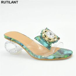 Latest Green Color Shoes for Women Sandals Fashion Women Clear Rhinestone Heels High Heels Sexy Ladies Dress Shoes 240312