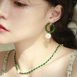 Dangle Earrings Simple Delicate Sea Shell Daisy Flower Green Crystal Beads Jewellery Earring For Women Girlsc 2024 Ins Accessories