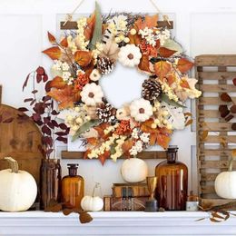 Decorative Flowers 20 Inch Oversized Artificial Fall Wreath Handmade Indoor Outdoor Thanksgiving Decor For Front Door Outside Drop