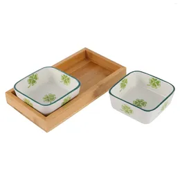 Dinnerware Sets Japanese Fruit Plate Ceramic Plats Trays With Wood Holder Year's Goods Multipurpose Ceramics Nuts Plates
