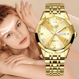 LIGE Ladies Wristwatch Luxury Waterproof Luminous Date Gold Watch For Women Dress Stainless Steel Quartz Womens WatchesBox 240311