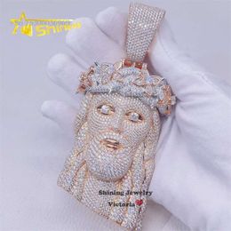 Rose Gold Plating Over Sier 4" Large Size Fully Iced Out Moissanite Diamond Jesus Piece Hip Hop Pendant